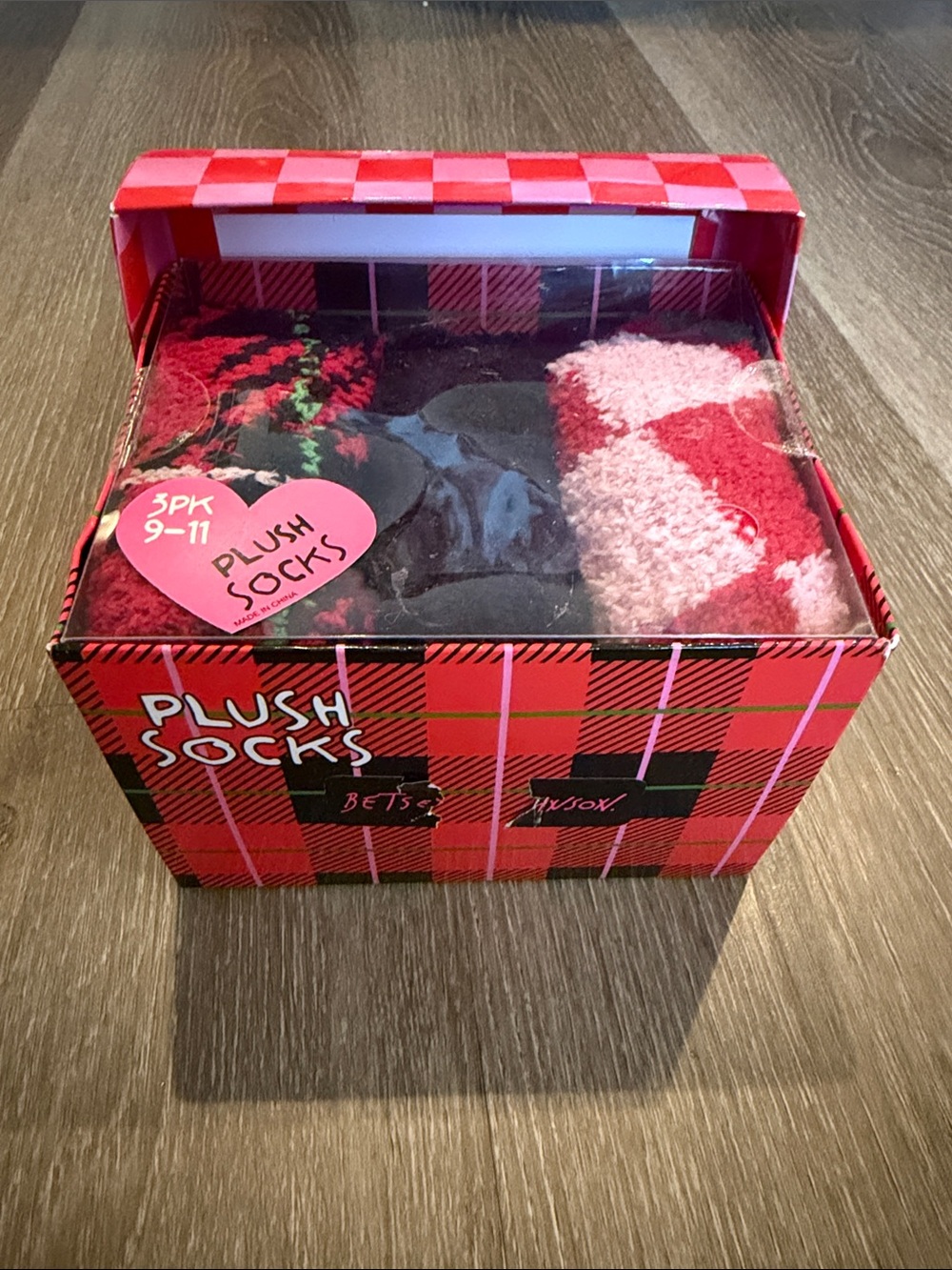 Betsey Johnson Plush Socks 3-Pack in Red, Black, Pink
